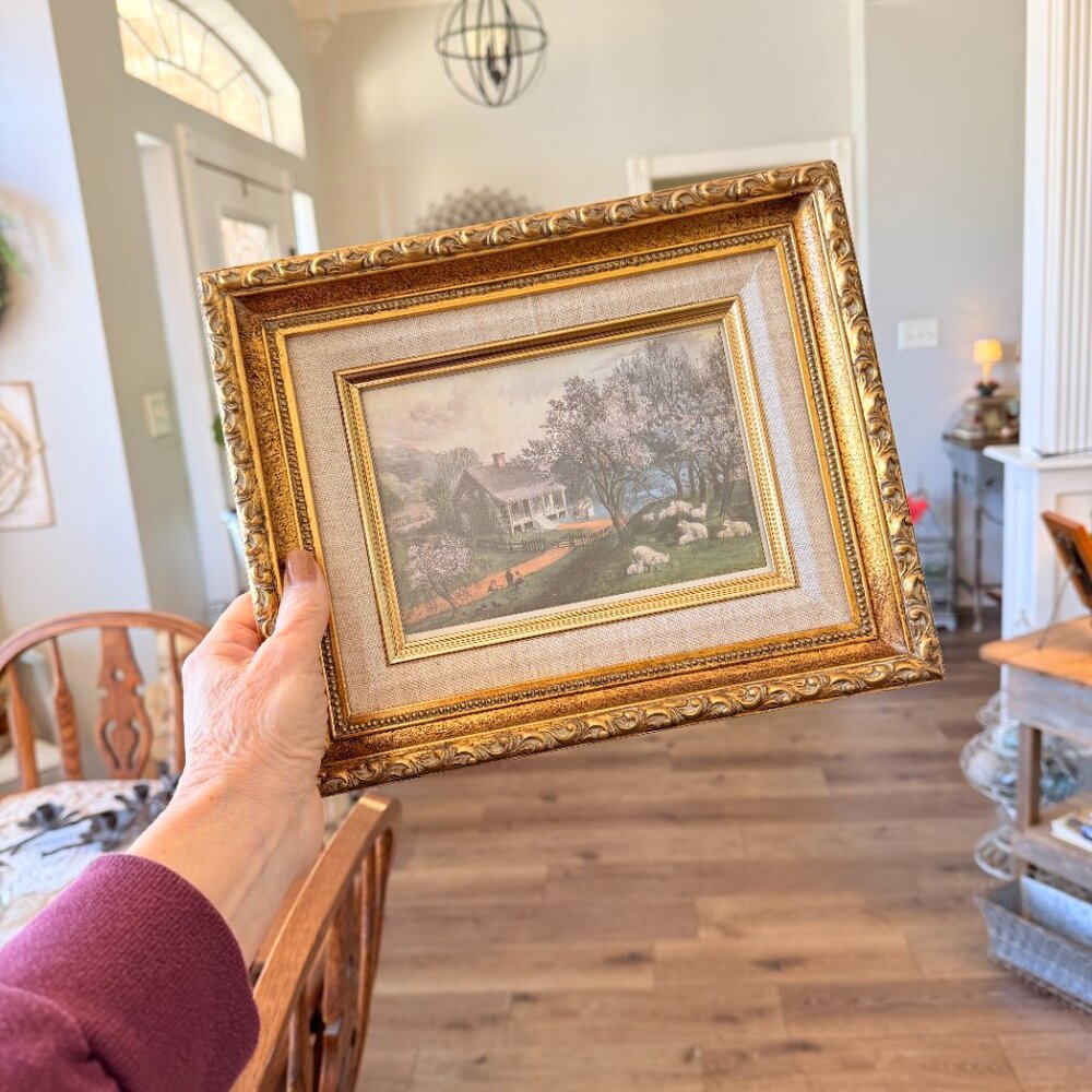 SOLD 1960's Currier & Ives "American Homestead Spring" Framed Lithograph - Picture 11 of 14